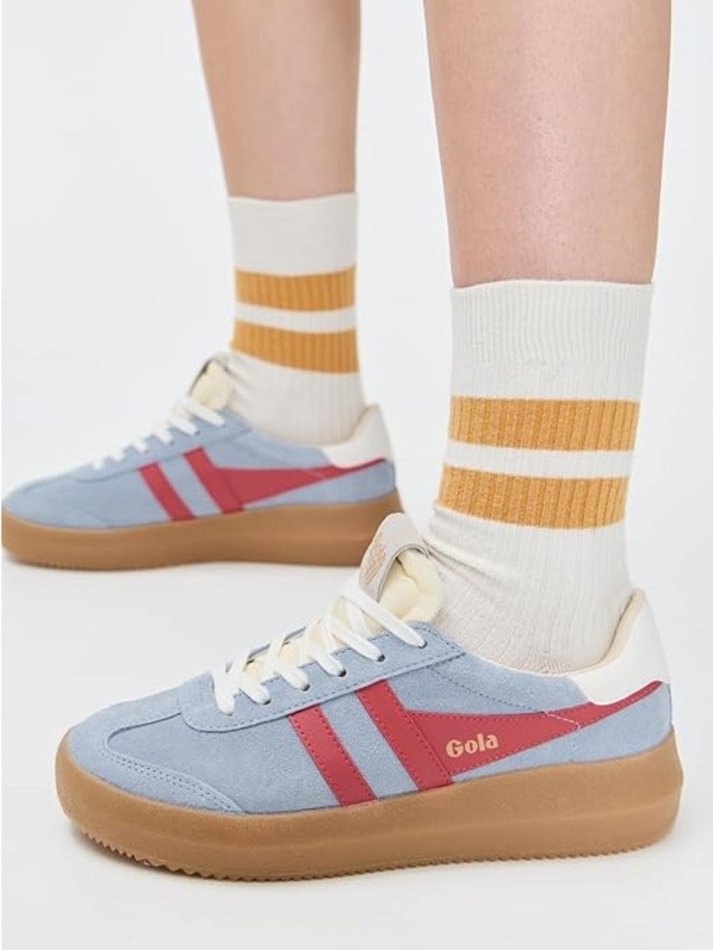 Gola Athena Style Light Blue Suede Sneaker with Red Stripes | NEW - Picture 2 of 7